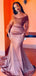 Dusk Elegant Tulle Long Sleeves Off-shoulder Soft Satin Mermaid Long Bridesmaid Dresses, BD3274