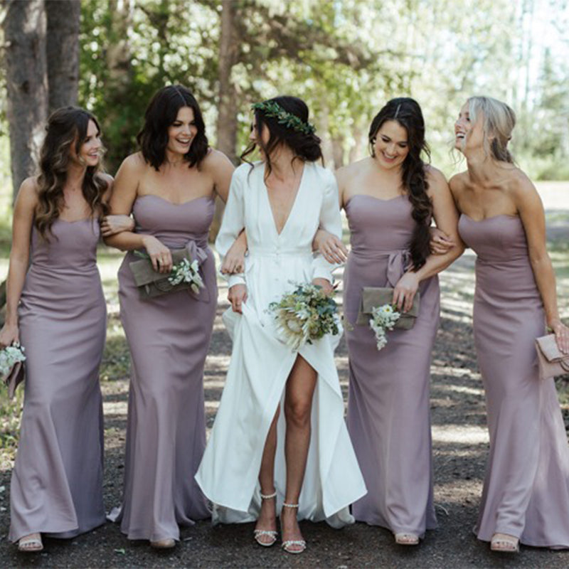 Dusty Lilac Sweetheart Strapless Mermaid Long With Belt Bridesmaid Dresses, BD3276