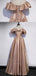 Dusty Pink Ruffle Off-shoulder A-line Long Lace Up Back Prom Dress, PD3447