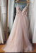 Dusty Pink Spaghetti Strap Floral Applique A-line Long Tulle Prom Dress, PD3162