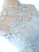 Elegant Baby Blue Illusion Lace Short Sleeve A-line Short Homecoming Dress, HD3040