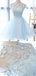 Elegant Baby Blue Illusion Lace Short Sleeve A-line Short Homecoming Dress, HD3040