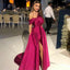Elegant Fuschia One-shoulder Side-slit A-line Long Prom Dress, PD3356