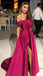 Elegant Fuschia One-shoulder Side-slit A-line Long Prom Dress, PD3356