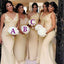 Mismatched Champagne Floral Lace Top V-back Mermaid Long Bridesmaid Dresses, WG103