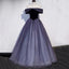 Elegant Navy Blue Sparkly A-line Off-shoulder Long Prom Dress, PD2349