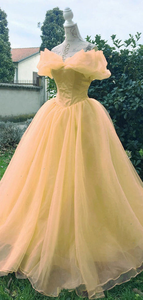 Elegant Off-shoulder Sweetheart Ruffle Neck Teal Or Yellow A-line Prom Dress, PD3442