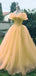 Elegant Off-shoulder Sweetheart Ruffle Neck Teal Or Yellow A-line Prom Dress, PD3442