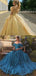 Elegant Off-shoulder Sweetheart Ruffle Neck Teal Or Yellow A-line Prom Dress, PD3442