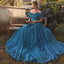 Elegant Off-shoulder Sweetheart Ruffle Neck Teal Or Yellow A-line Prom Dress, PD3442