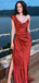 Elegant One-shoulder Pleats Red Sexy Side-slit Long Mermaid Prom Dress, PD3531