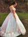 Elegant Pink Blue Off-shoulder Floral A-line Long Prom Dress, PD3201