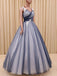 Elegant Purple Or Navy Sleeveless V-neck A-line Long Prom Dress, PD3441