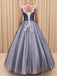 Elegant Purple Or Navy Sleeveless V-neck A-line Long Prom Dress, PD3441