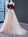 Elegant Spaghetti Strap Burgundy Velvet Top Pink A-line Long Prom Dress, PD3173