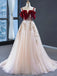 Elegant Spaghetti Strap Burgundy Velvet Top Pink A-line Long Prom Dress, PD3173