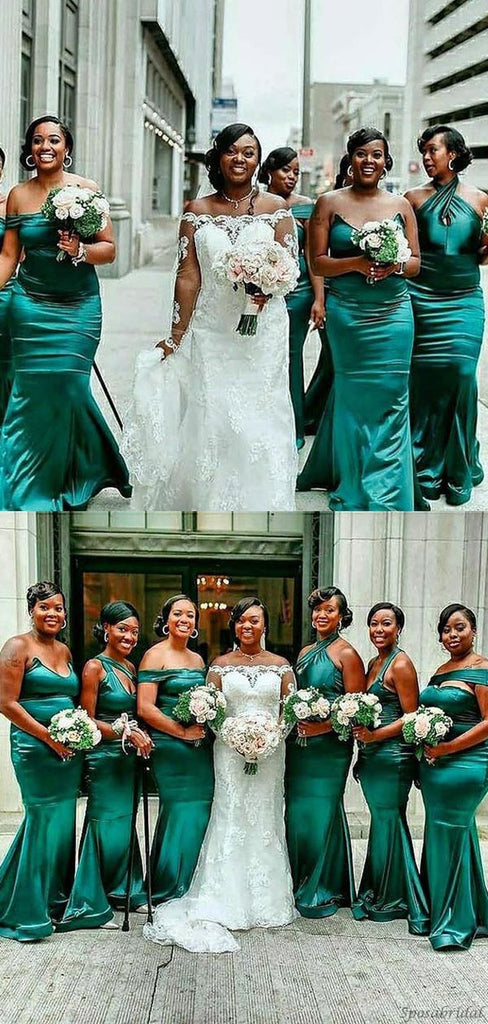 Emerald Green Mismatched Mermaid Long Bridesmaid Dress, BD3153