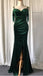 Emerald Green Spaghetti Straps Sweetheart Tasssels Mermaid Side-slit Long Bridesmaid Prom Dress, PD3338