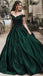 Emerald Off-shoulder Lace Top Elegant A-line Long Prom Dress, PD3371