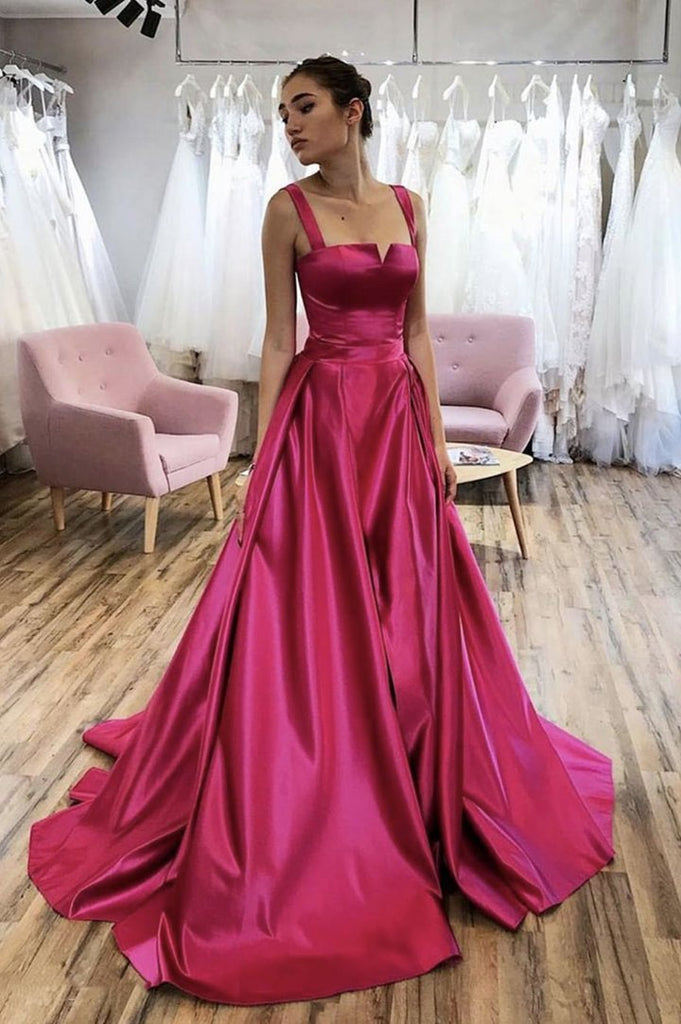 Formal Fuschia Soaghetti Straps V-neck A-line Long Prom Dress, Gown, PD3319