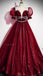 Formal Sparkly Navy And Burgundy Short Sleeves A-line Princess Long Prom Dress, PD3388
