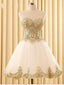 Sweetheart Gold Lace White Tulle Short Cheap Homecoming Dresses Online, CM578