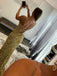 Gold Sexy Sequin Spaghetti Straps Side-slit Mermaid Long Prom Dresses, PD3459