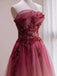 Gradient Dark Red Floral Lace Top A-line Long Prom Dress, PD3367