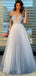 A-line Off the Shoulder Tulle Modest Evening Prom Dress PD2346