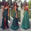 Sexy Halter Dark Green Open Back V-neck Side-slit Mermaid Long Prom Dress, PD3103