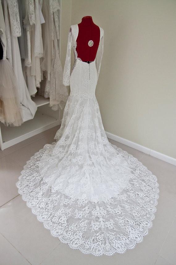 Lace Custom Made Open Back Most Popular Trumpet Silhouette Wedding Dresses,  WD0228