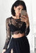 Black Lace Long Sleeves Sexy Slit Two-piece A-line Prom Long Evening Dress, PD0056