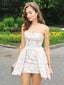 Sexy Strapless Nude Ivory Lace A-line Cheap Short Homecoming Dresses, CM438