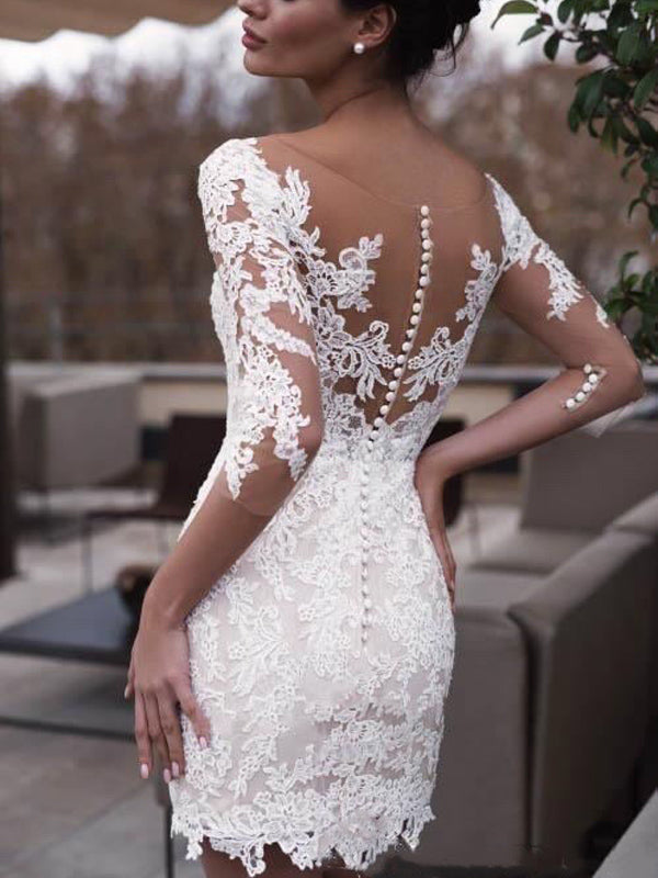 Luxury V-neck Lace Illusion A-line Detachable Long Wedding Dress, WD3038