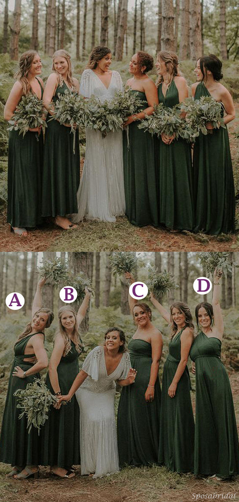 Mismatched Emerald Green A-line Floor-length Bridesmaid Dresses, BD3190