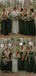 Mismatched Emerald Green A-line Floor-length Bridesmaid Dresses, BD3190