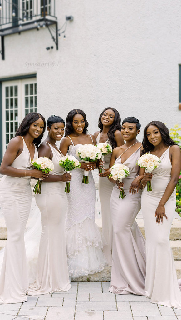 Mismatched Ivory Formal Elegant Mermaid Long Bridesmaid Dresses, BD3235