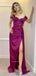 Mulberry Off-shoulder Sexy Lace Top Side-slit Mermaid Long Prom Dress, PD3534