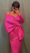 Off-shoulder Fuschia Bow Tie Long Sleeves Mermaid Tea-length Prom Dress, PD3327