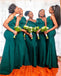 One-shoulder Emerald Green Ruffle Style Mermaid Long Bridesmaid Dress, BD3268