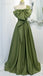 One-shoulder Sage Green Bow Tie A-line Long Prom Dress, Gown, PD3322