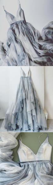 2019  A-line  Spaghetti Straps Simple V Neck Tulle Charming Cheap Pretty Long Party Prom Dresses ,PD0232 - SposaBridal