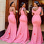 Pink Sleeveless Mismatchy Mermaid Long Bridesmaid Dresses, BD3251