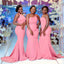 Pink Sleeveless Mismatchy Mermaid Long Bridesmaid Dresses, BD3251