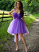Purple Illusion Lace Flowers High-low Tulle Backless A-line Short Homecoming Dress, HD3030