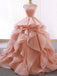 Sweet Pink Sleeveless Lace Jewel-neck A-line Long Ruffle Prom Dress, PD3033
