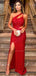 Red Sexy One-shoulder Stylish Open Back Side-slit Mermaid Long Prom Dress, PD3439