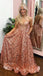 Rose Gold Strapless Sweetheart Sparkly A-line Long Prom Dress, PD3378