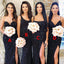 Sexy Black Mismatched Beads Lace Side-slit Mermaid Floor-length Bridesmaid Dresses, BD3175