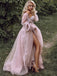 Sexy Blush Pink Off-shoulder Sweetheart A-line Lace Top Long Prom Dress, PD3351